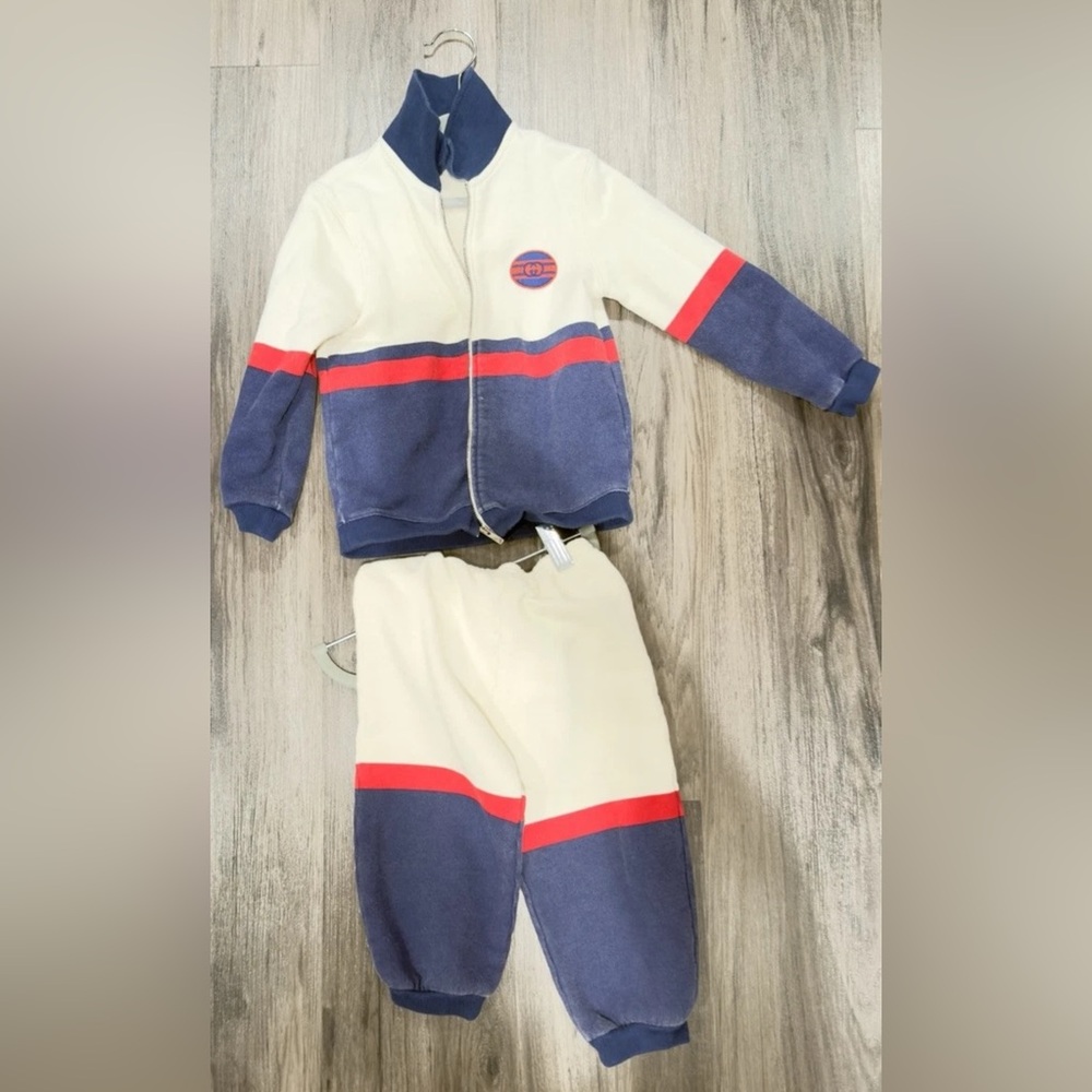 Gucci Vintage Sweat Outfit Toddler Baby Jumpsuit Designer Blue Red Cream